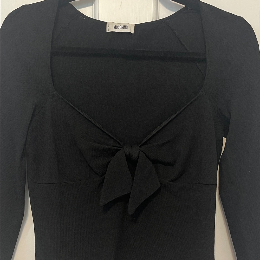 Moschino Black Long Sleeve Tie Front Sweater Top - Picture 2 of 5